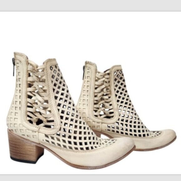 Freebird by Steven Lazor Leather Cutout Lattice Zip Ankle Booties - Picture 2 of 16
